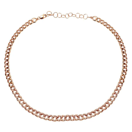 18K Solid Gold Half Diamond Cuban Link Necklace With Extender view 2