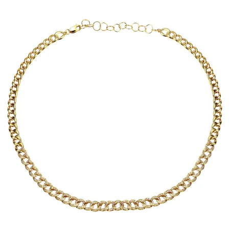 18K Solid Gold Half Diamond Cuban Link Necklace With Extender view 3