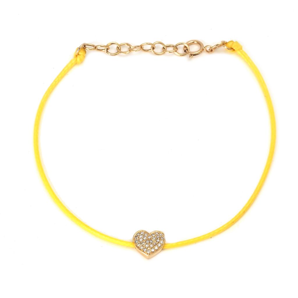 14K Solid Gold Diamond Heart Cord Bracelet