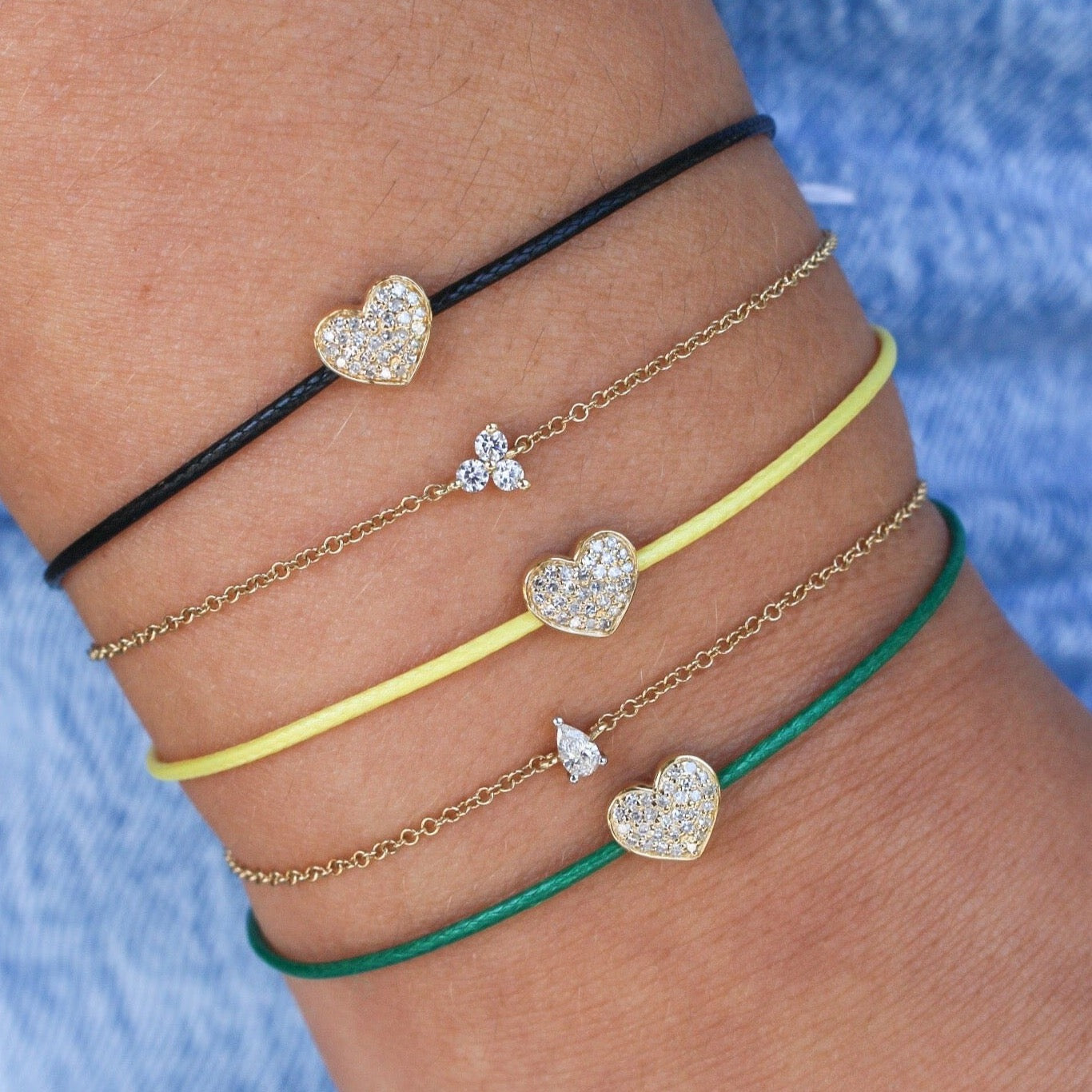 14K Solid Gold Diamond Heart Cord Bracelet view 2