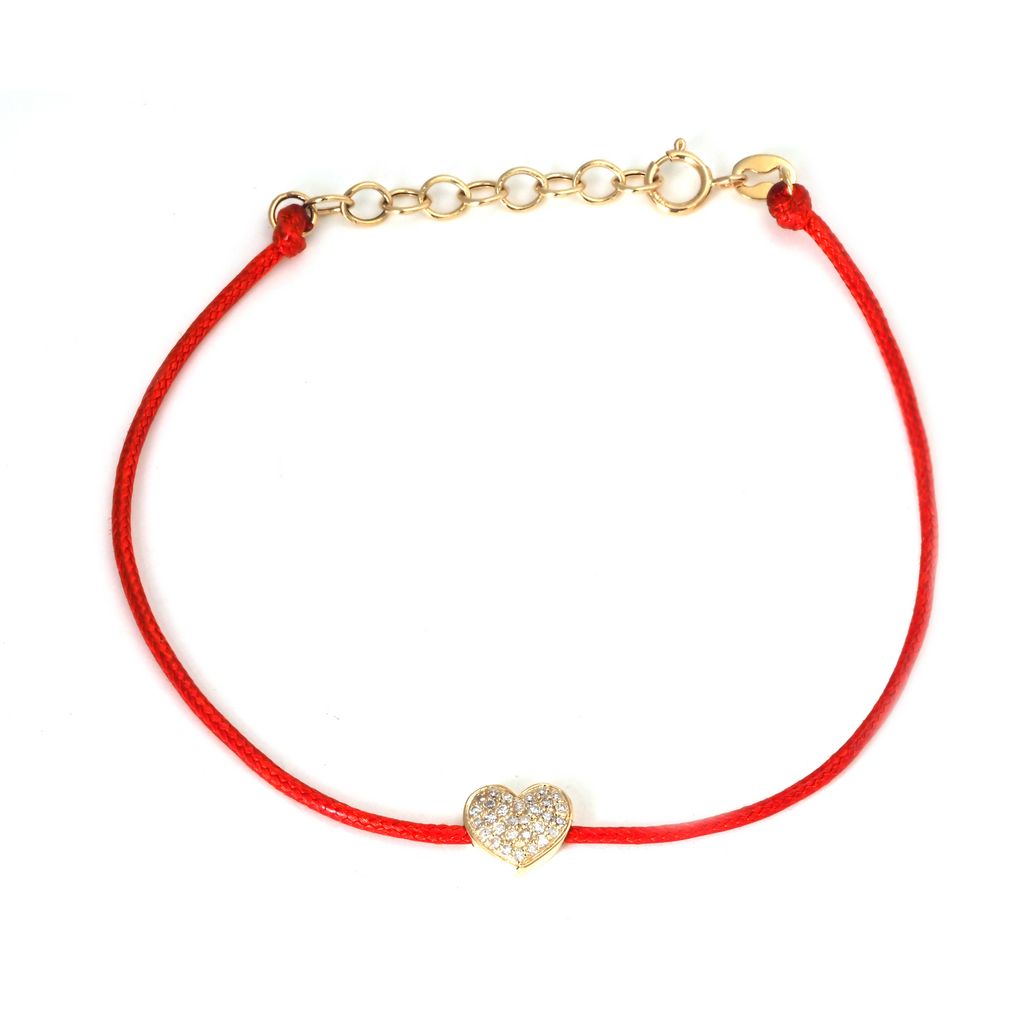 14K Solid Gold Diamond Heart Cord Bracelet view 3