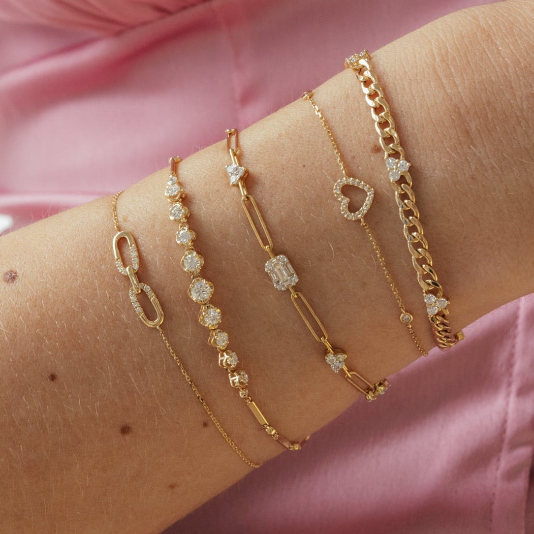 14K Solid Gold Mini Link Diamond Bracelet view 2