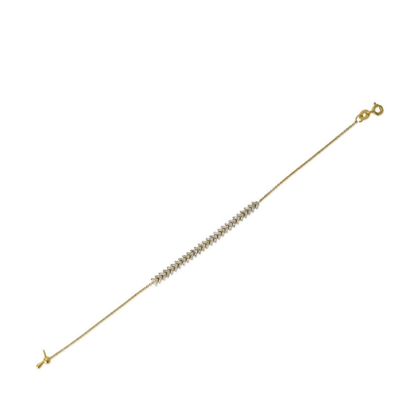 14K Solid Gold Diamond Baguette Arrow Bracelet