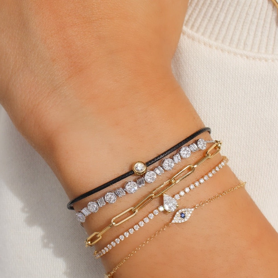 14K Solid Gold Round Baguette Diamond Bracelet view 2