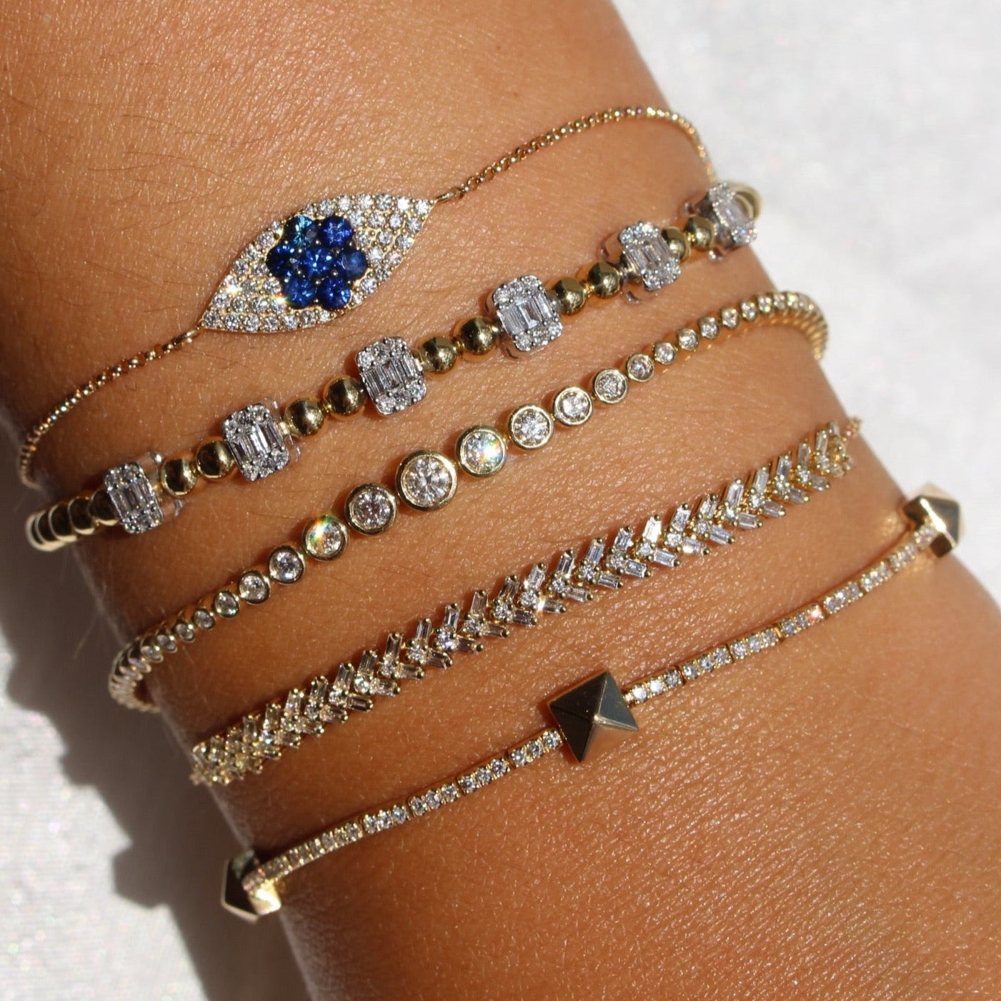 14K Solid Gold Diamond Baguette Arrow Bracelet view 2