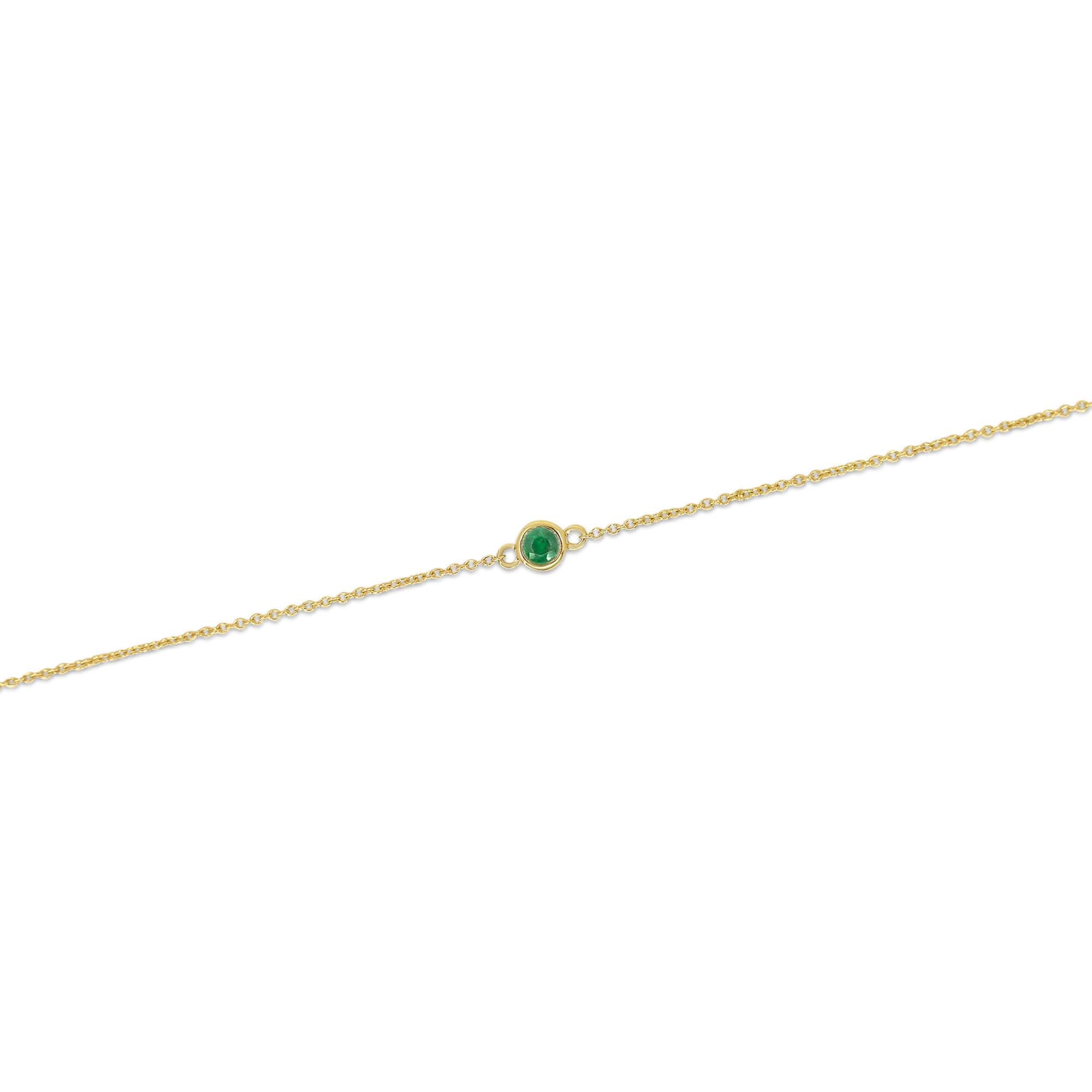 14K Solid Gold Single Emerald Bezel Bracelet