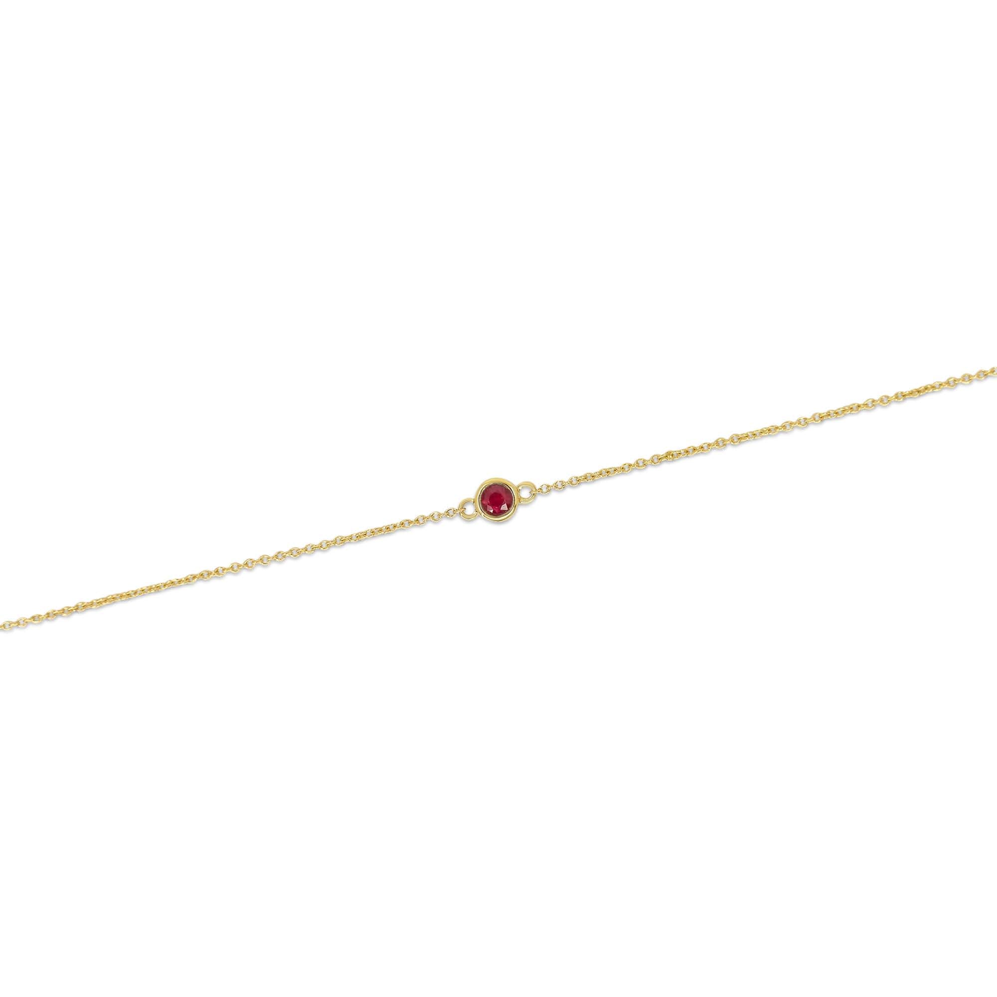 14K Solid Gold Single Ruby Bezel Bracelet