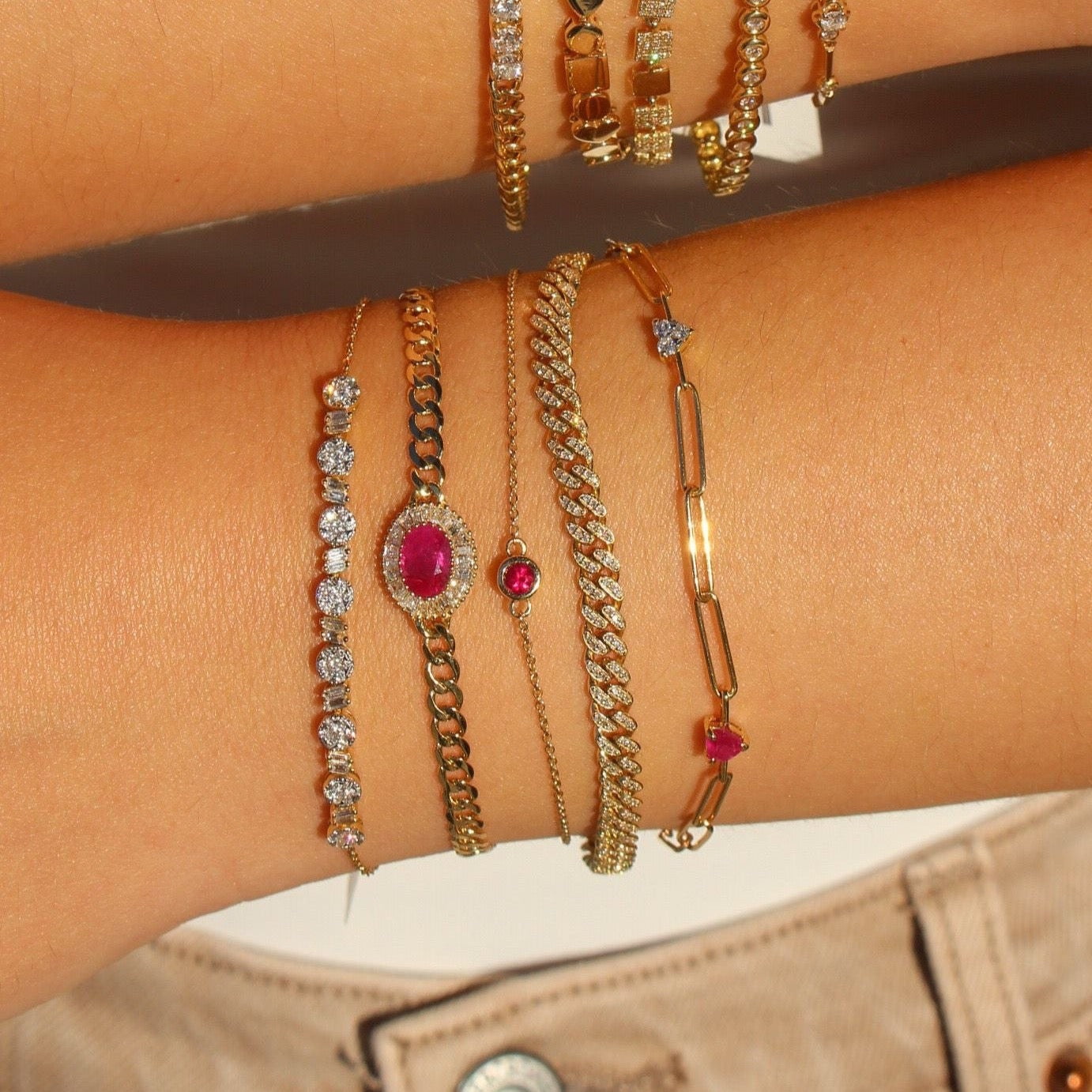 14K Solid Gold Single Ruby Bezel Bracelet view 2