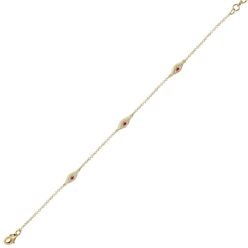 14K Solid Gold Diamond Sapphire Three Evil Eye Bracelet view 3