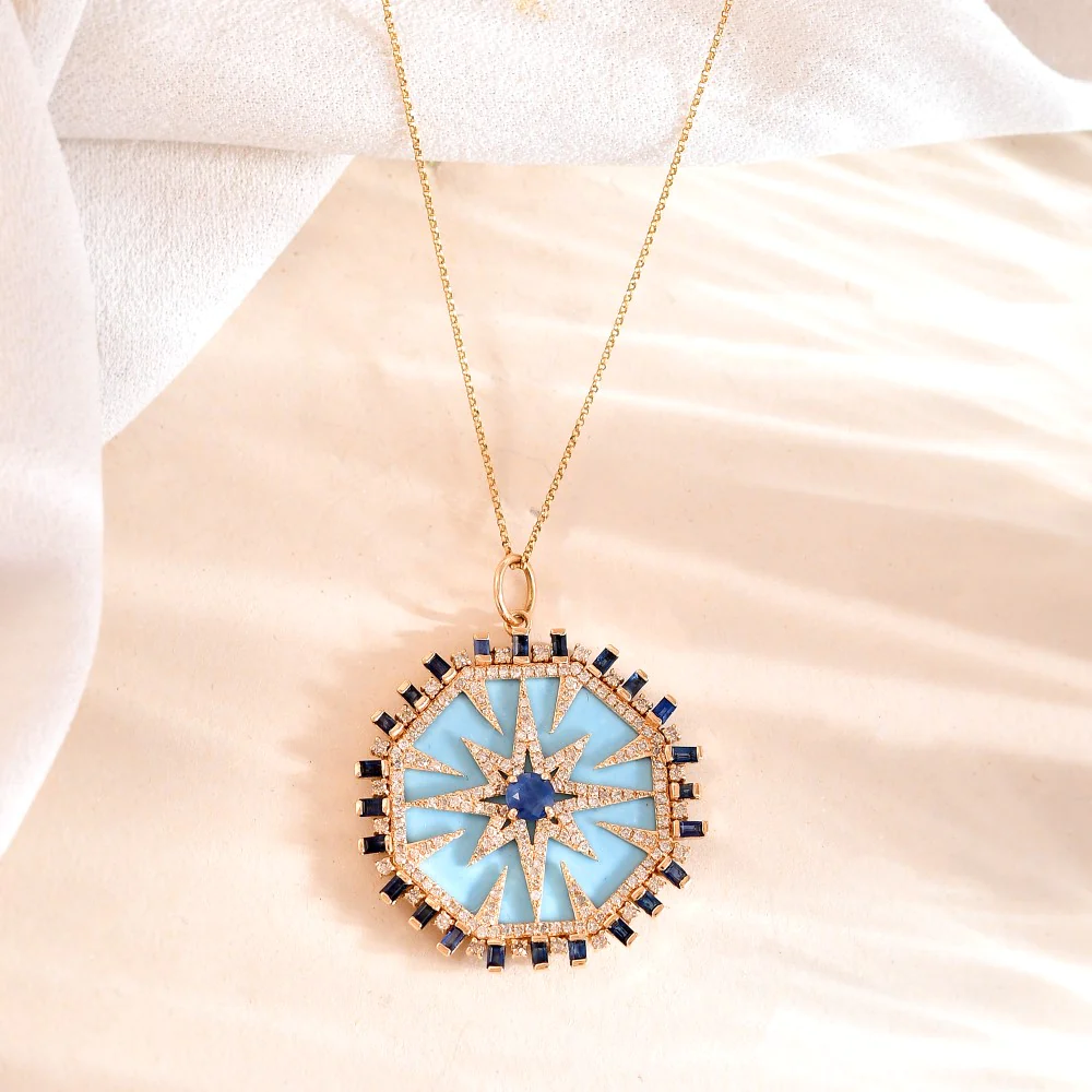 14K Solid Gold Sleeping Beauty Turquoise Pendant