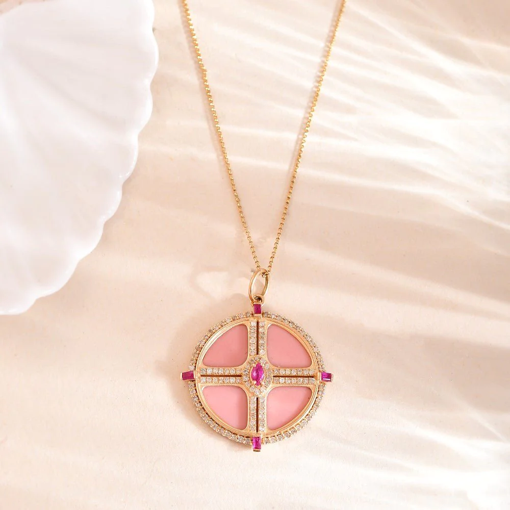 14K Solid Gold Opal Pendant Necklace
