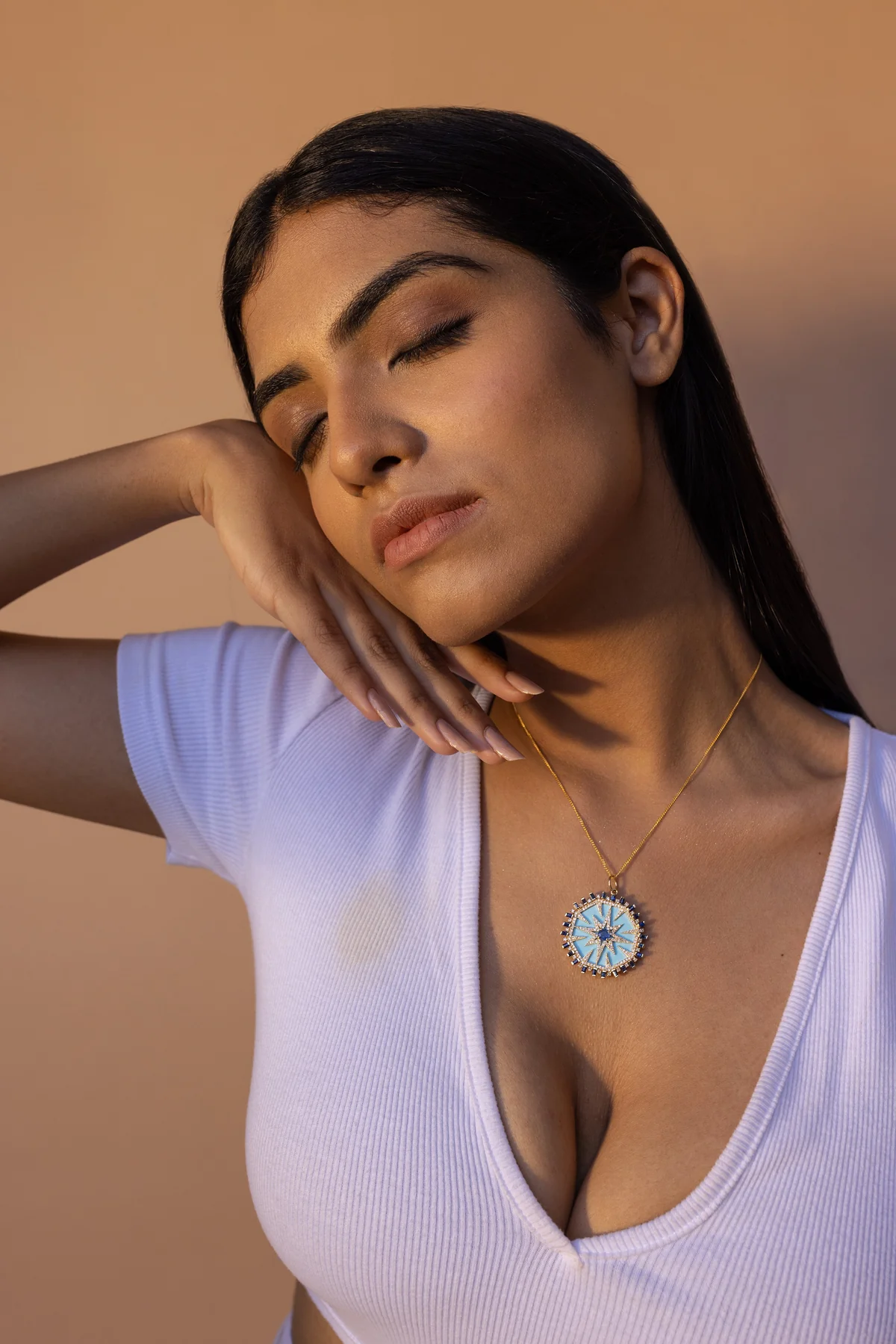 14K Solid Gold Sleeping Beauty Turquoise Pendant view 2