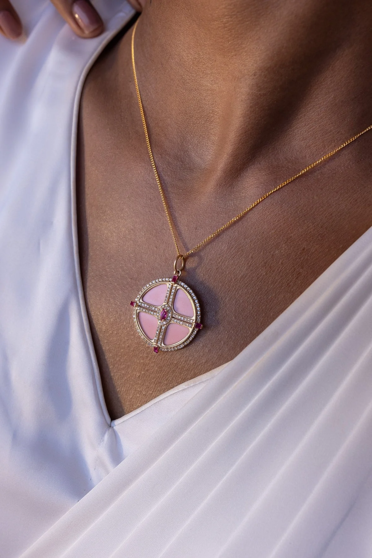 14K Solid Gold Opal Pendant Necklace view 2