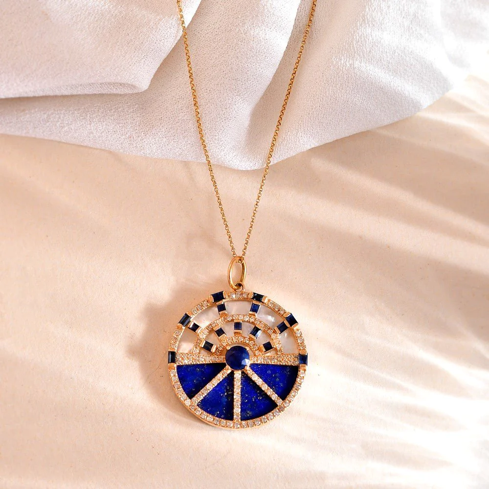 14K Solid Gold Blue Sapphire Diamond Charm