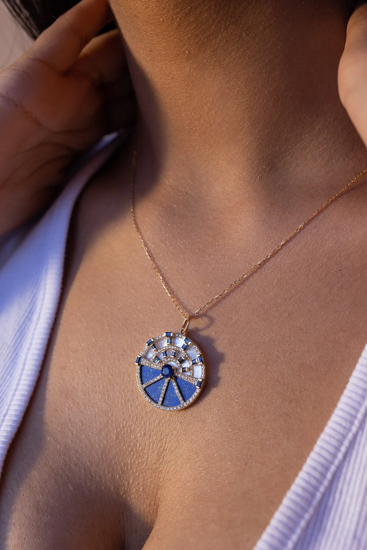 14K Solid Gold Blue Sapphire Diamond Charm view 2