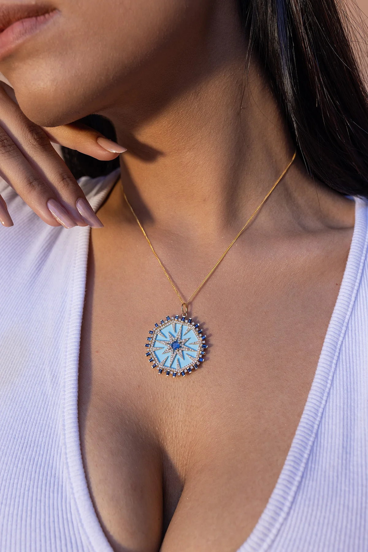 14K Solid Gold Sleeping Beauty Turquoise Pendant view 4