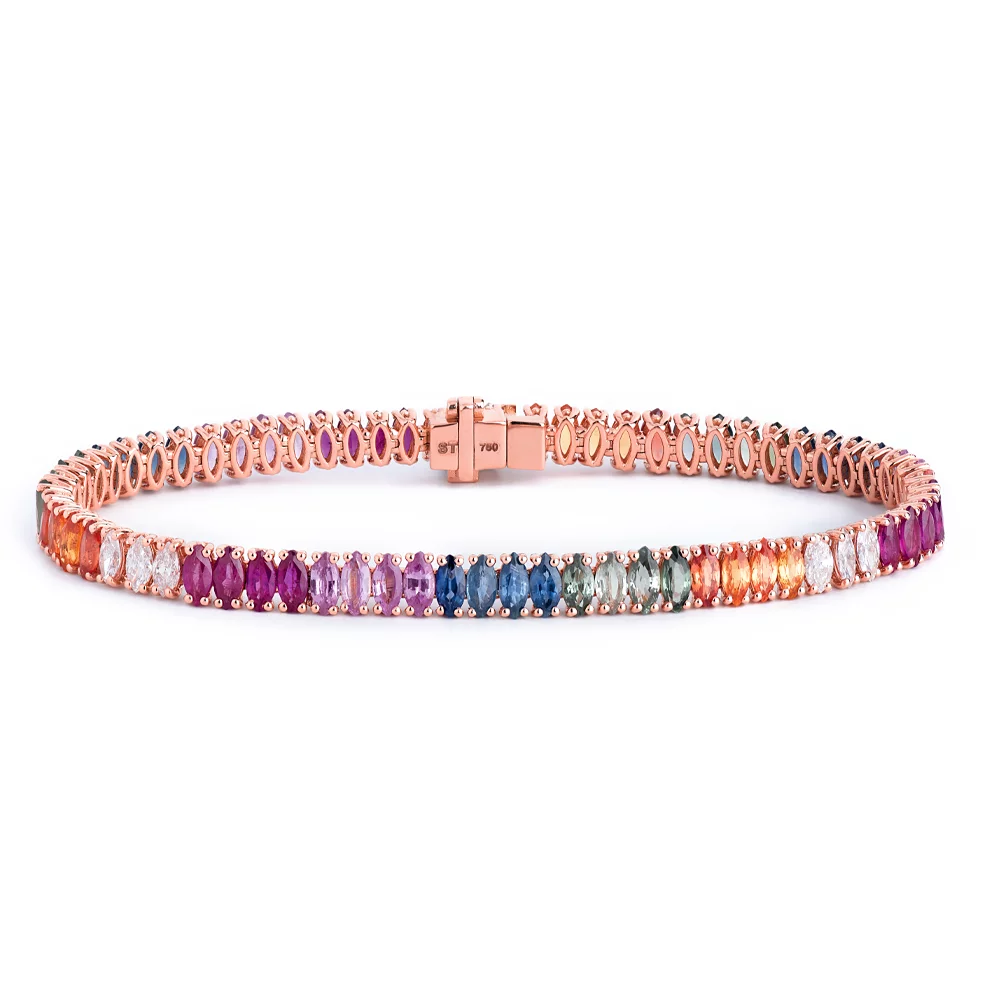 14K Solid Gold Multi-Color Marquise Sapphire Bracelet