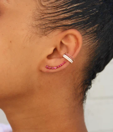 14K Solid Gold Two-Row Diamond Ear Cuff view 2