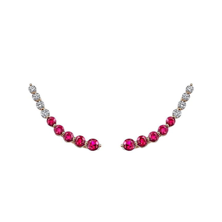14K Solid Gold Floating Diamond And Ruby Earring