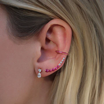 14K Solid Gold Floating Diamond And Ruby Earring view 2