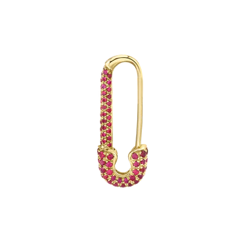 14K Solid Gold Mini Ruby Safety Pin Earring