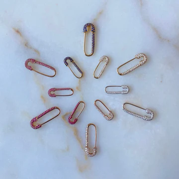 14K Solid Gold Mini Ruby Safety Pin Earring view 3