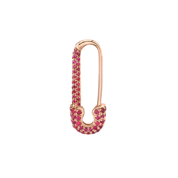 14K Solid Gold Mini Ruby Safety Pin Earring view 4