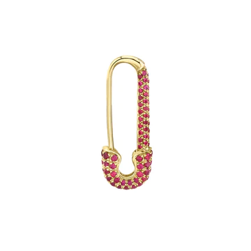 14K Solid Gold Mini Ruby Safety Pin Earring view 5