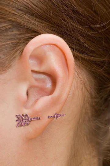 14K Solid Gold Ruby Single Arrow Earring view 2