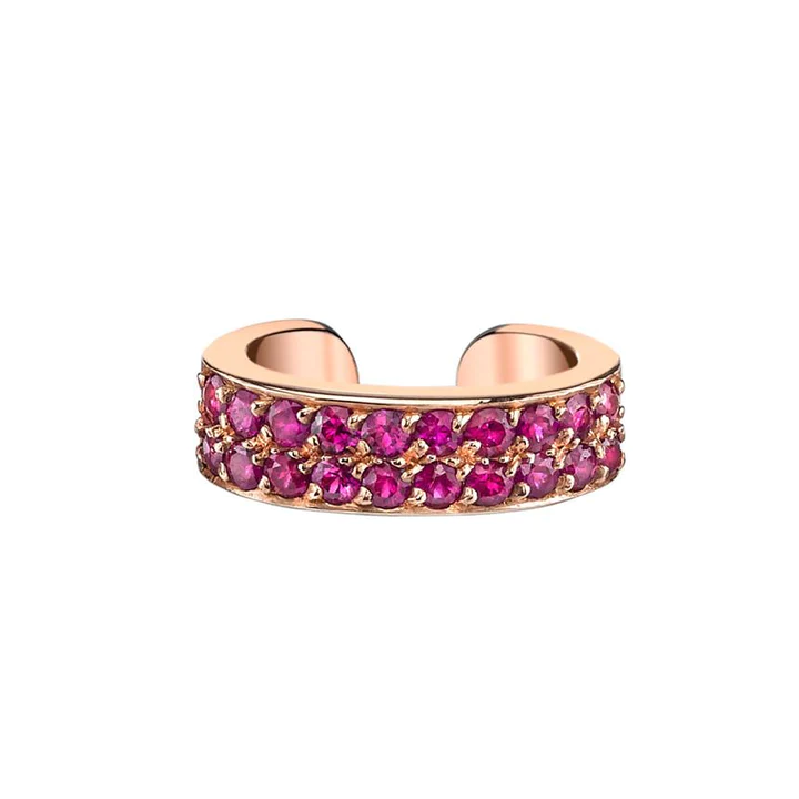 14K Solid Gold Two row ruby ear cuffs