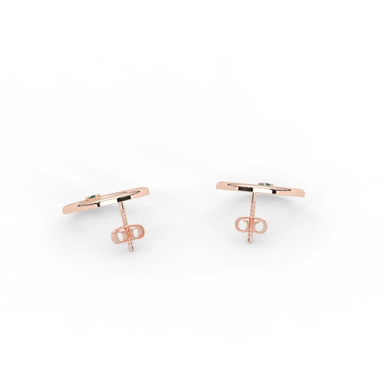 14K Solid Gold Open Circle Natural Emerald Earrings view 4