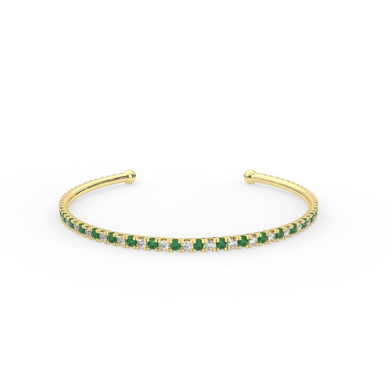 14K Solid Gold Emerald Cuff Bracelet
