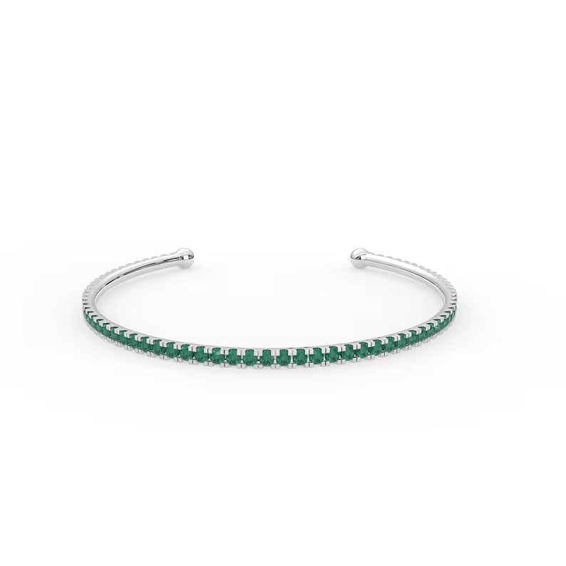 14K Solid Gold Natural Emerald Cuff Bracelet view 2