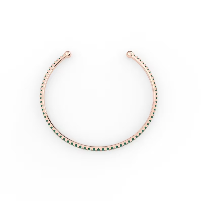 14K Solid Gold Natural Emerald Cuff Bracelet view 3