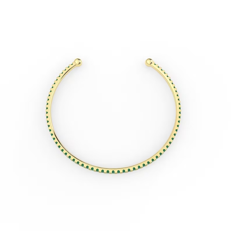 14K Solid Gold Natural Emerald Cuff Bracelet view 4