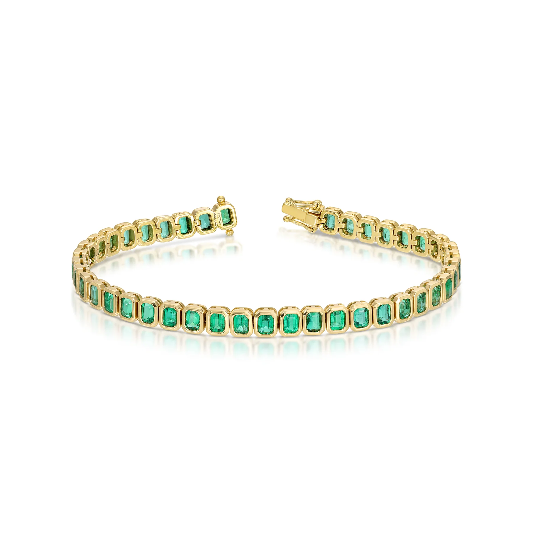 14K Solid Gold Bezeled Emerald Cut Emerald Bracelet