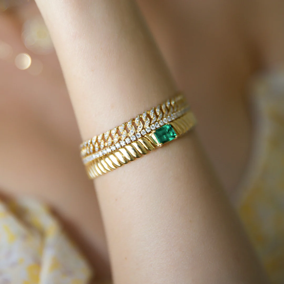 14K Solid Gold Zoe Bracelet With 1.44 CT Emerald Center
