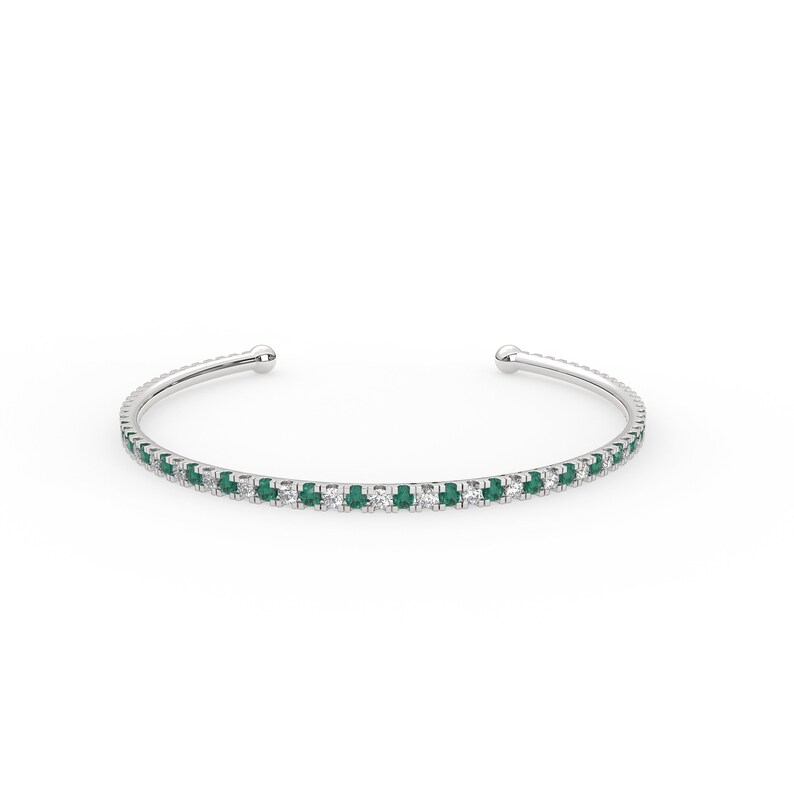 14K Solid Gold Emerald Cuff Bracelet view 3