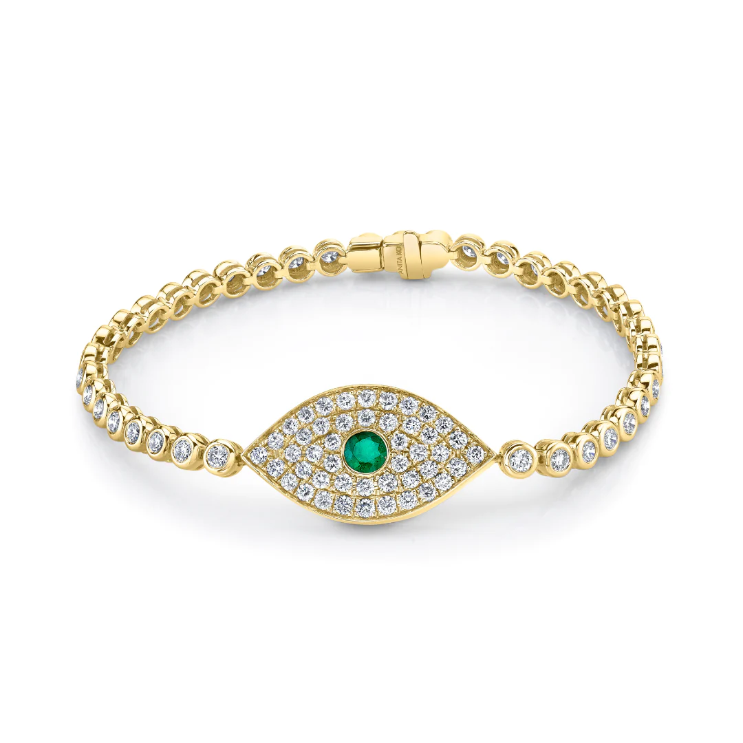 14K Solid Gold Evil Eye Bracelet With Emerald
