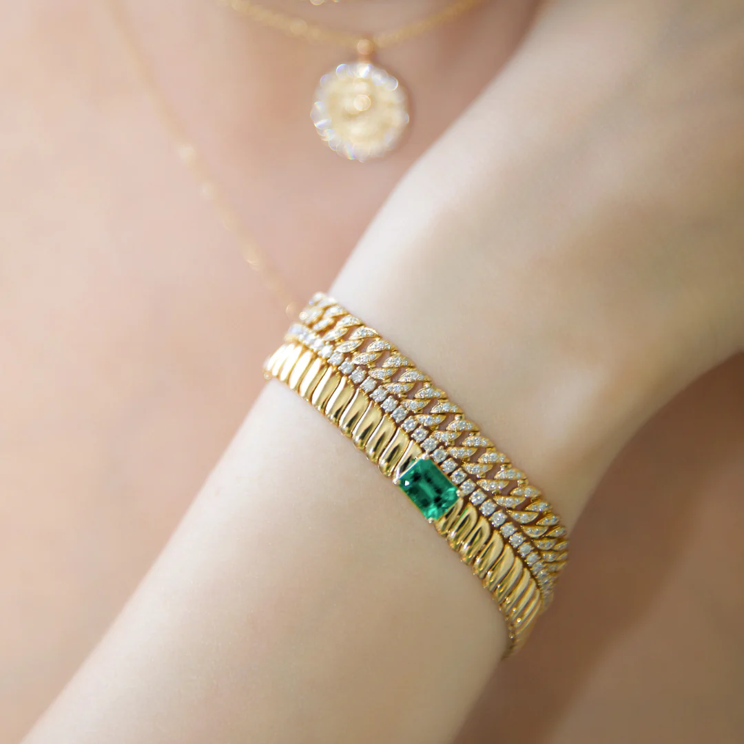 14K Solid Gold Zoe Bracelet With 1.44 CT Emerald Center view 2