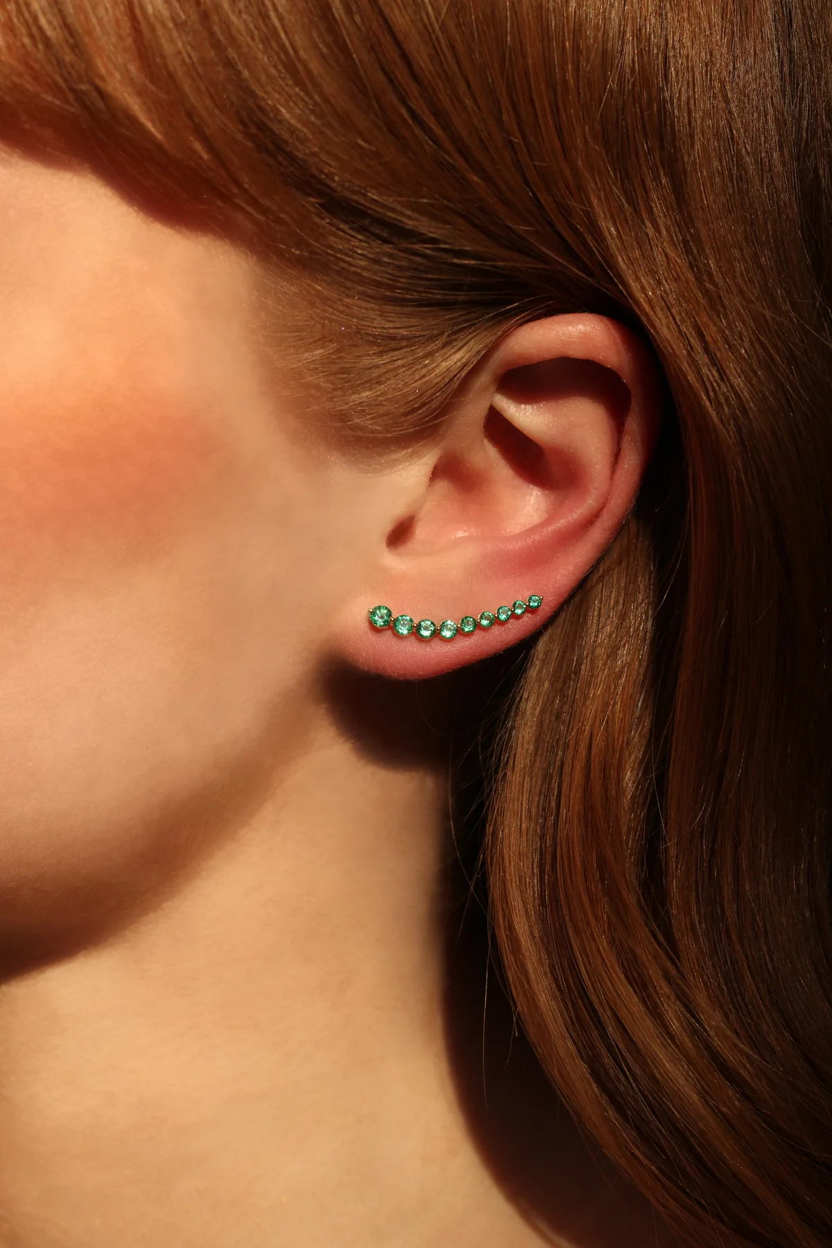 14K Solid Gold Floating Emerald Earring