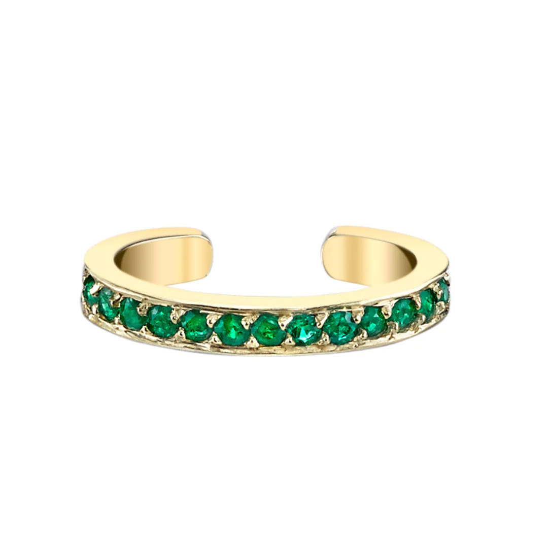 14K Solid Gold Single Row Emerald Ear Cuff