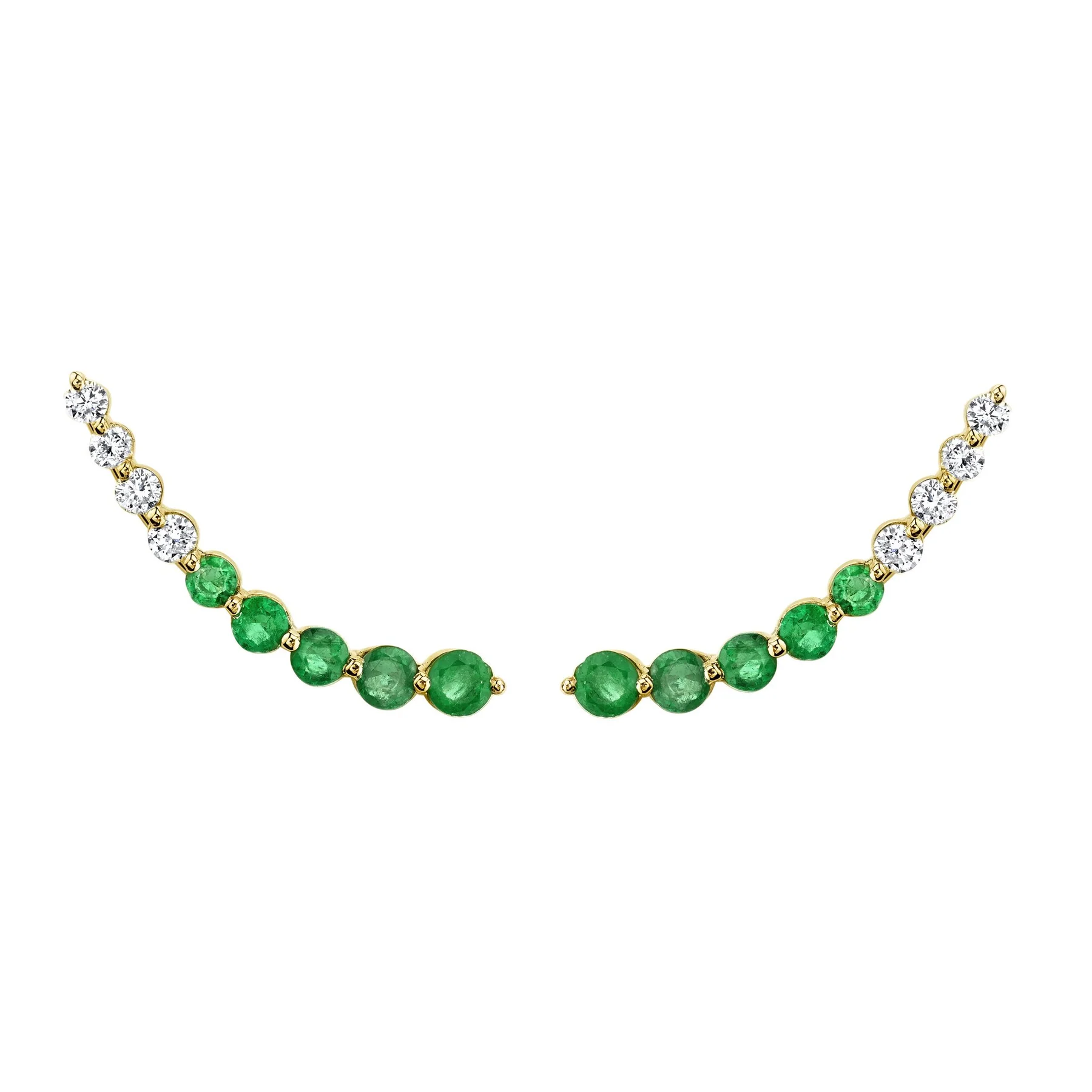 14K Solid Gold Floating Diamond And Emerald Earring