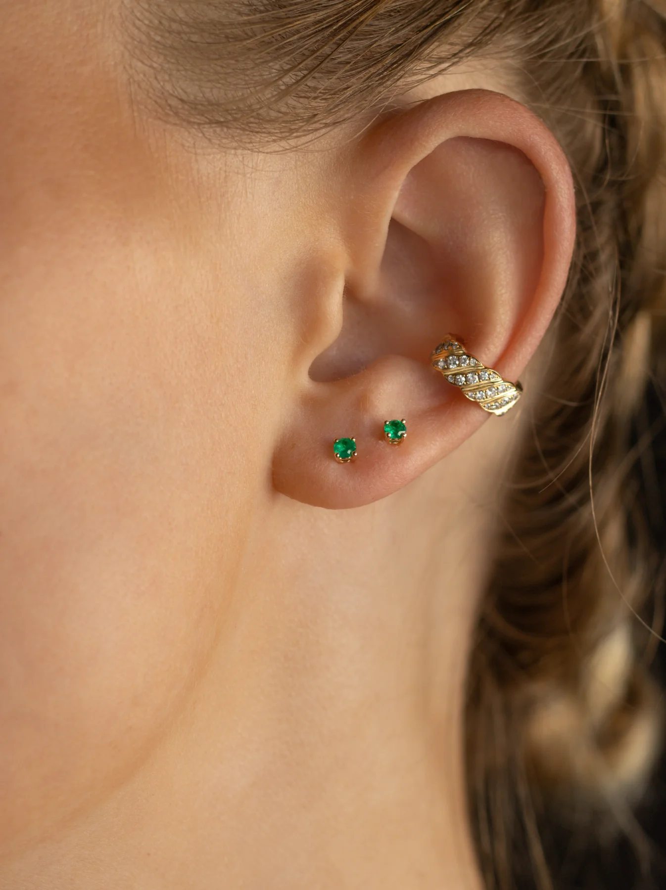 14K Solid Gold Emerald Studs