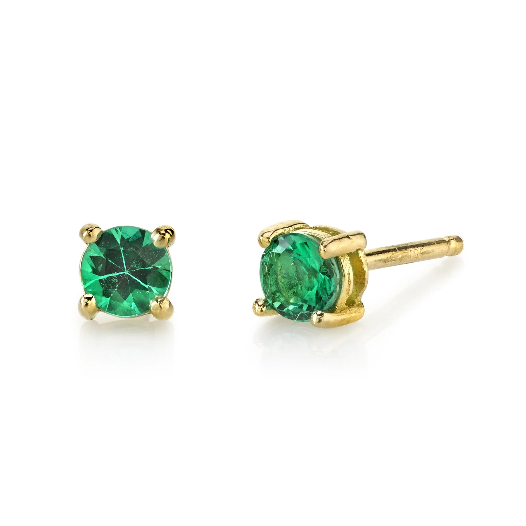 14K Solid Gold Emerald Studs view 2