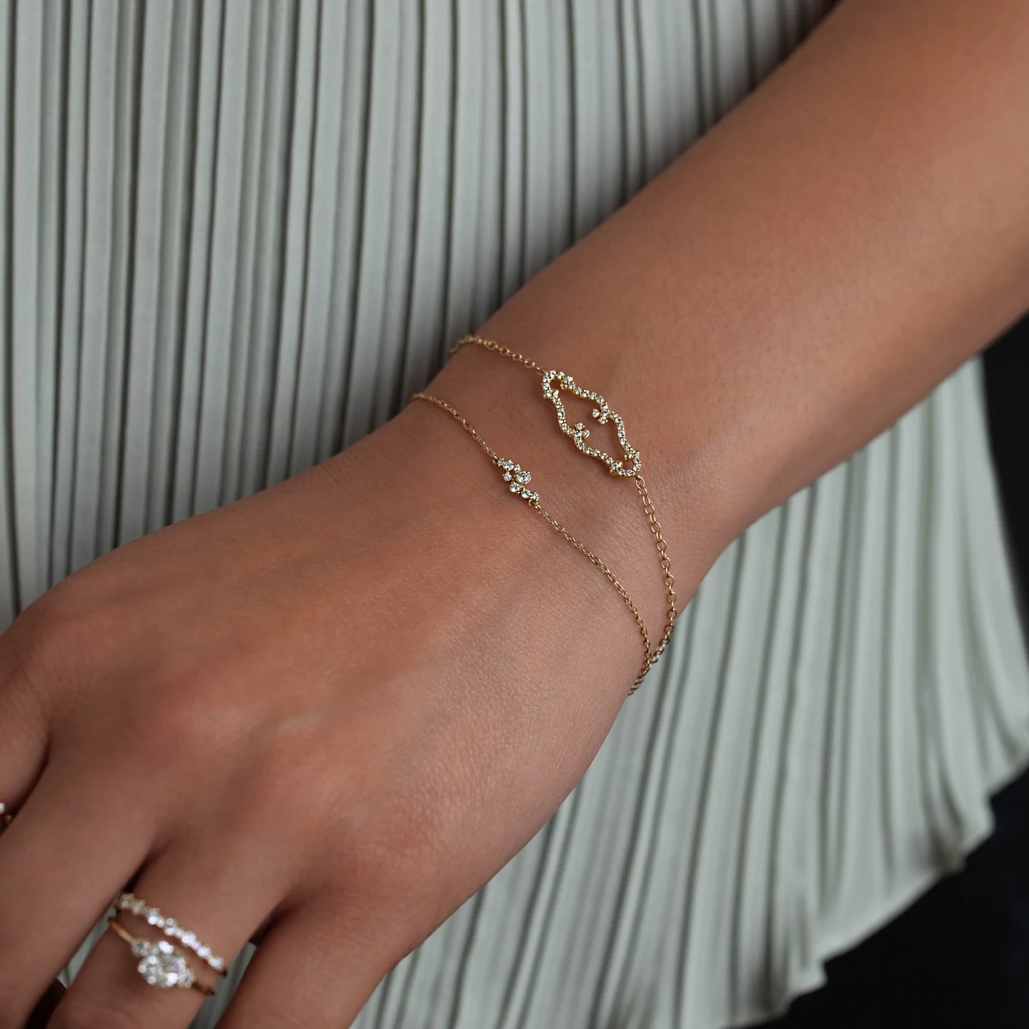 14K Solid Gold Diamond Dusting Bracelet view 2