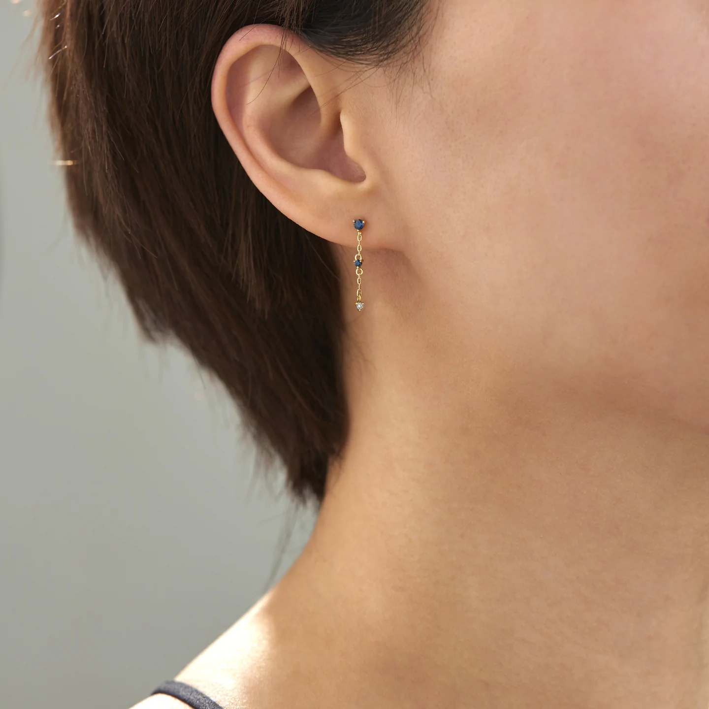 14K Solid Gold Sapphire Plotline Long Gold Earrings view 4