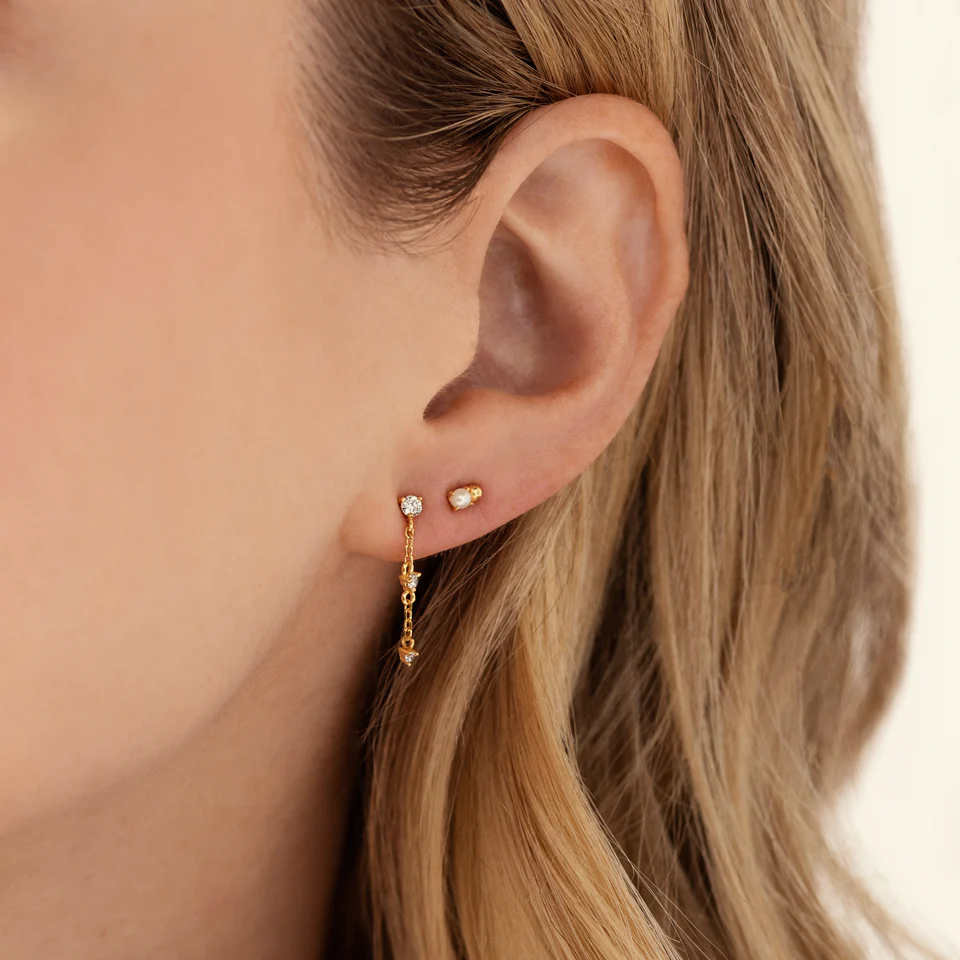 14K Solid Gold Diamond Plotline Earrings view 4