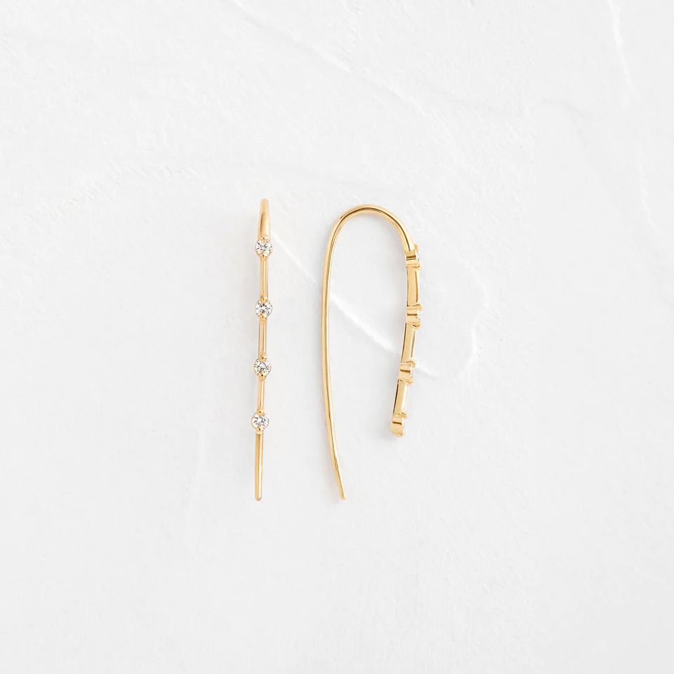 14K Solid Gold Petite Diamond Distance Threader Earrings