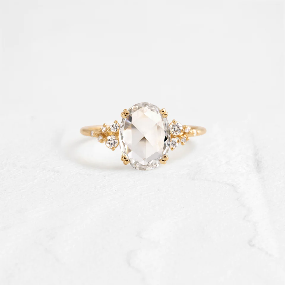 14K Solid Gold 1.51ct. Rose Cut Oval Lab-Grown Diamond Ring
